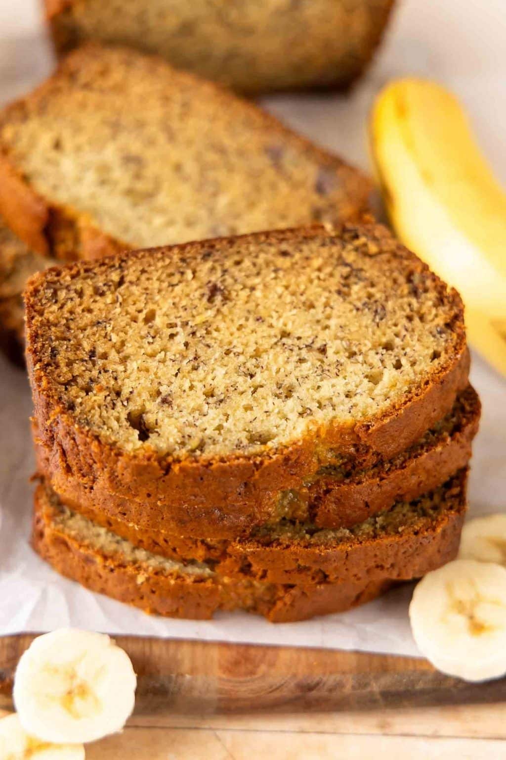 Classic banana bread slices