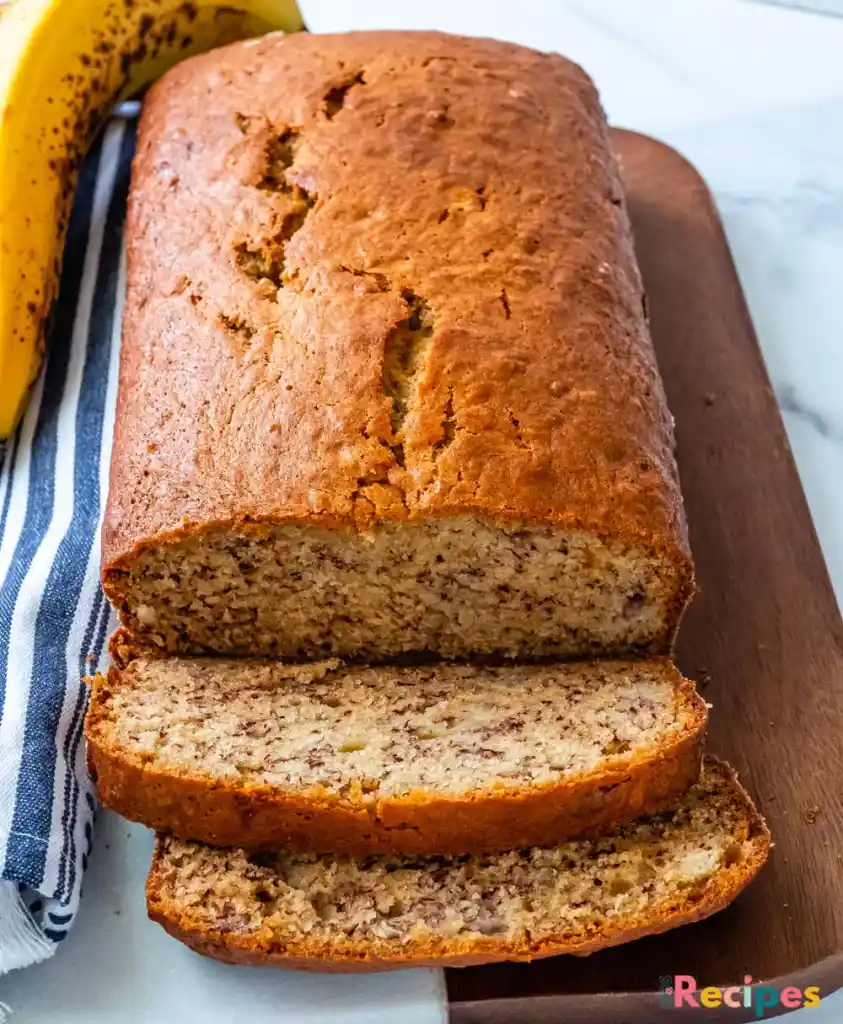 Freshly baked banana bread loaf